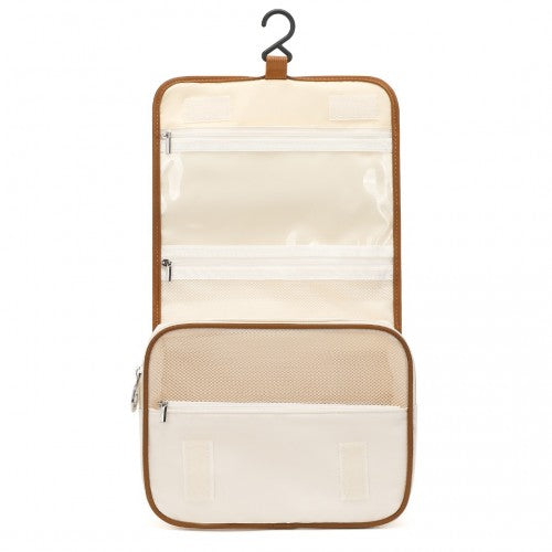 S2342 - Classic Hanging Multi-Pocket Waterproof Travel Makeup Bag - Beige And Brown