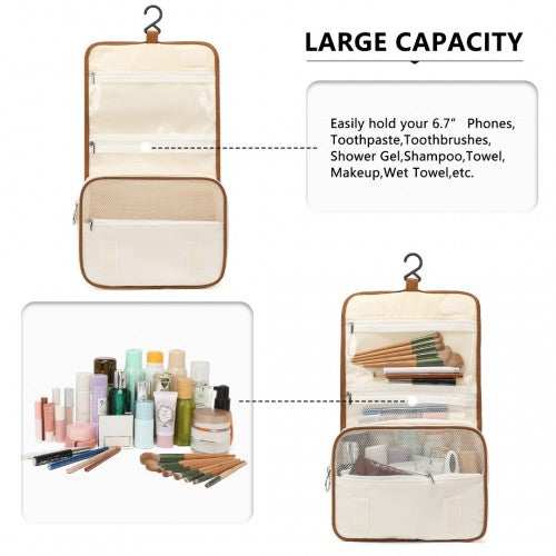 S2342 - Classic Hanging Multi-Pocket Waterproof Travel Makeup Bag - Beige And Brown