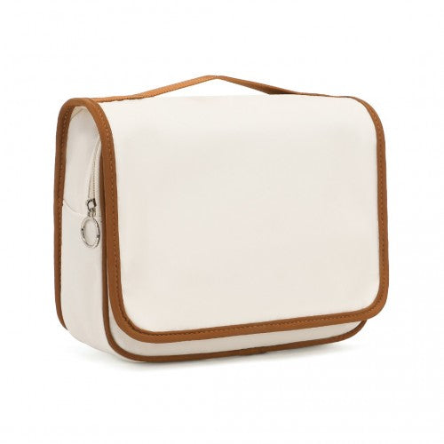 S2342 - Classic Hanging Multi-Pocket Waterproof Travel Makeup Bag - Beige And Brown