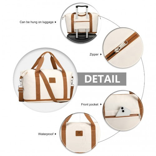 S2366 - 36L Expandable Water-Resistant Travel Tote Set with Cosmetic Pouch Versatile Carry-On Duffel Bag - Beige And Brown