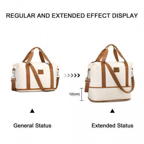 S2366 - 36L Expandable Water-Resistant Travel Tote Set with Cosmetic Pouch Versatile Carry-On Duffel Bag - Beige And Brown