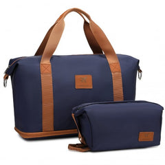 S2366 - 36L Expandable Water-Resistant Travel Tote Set with Cosmetic Pouch Versatile Carry-On Duffel Bag - Navy And Brown