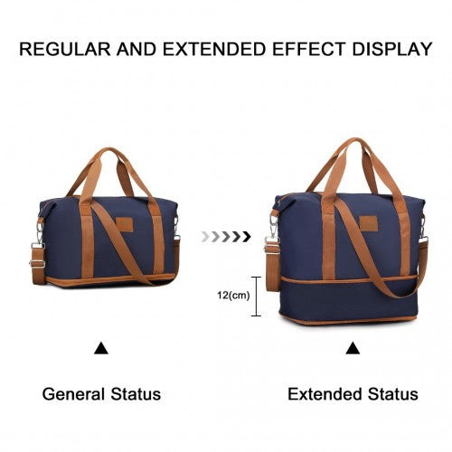 S2366 - 36L Expandable Water-Resistant Travel Tote Set with Cosmetic Pouch Versatile Carry-On Duffel Bag - Navy And Brown