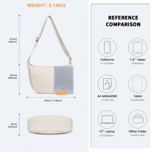 S2415 - Portable Water-resistant Nylon Crossbody Bag With Comfortable Cotton Strap - Beige