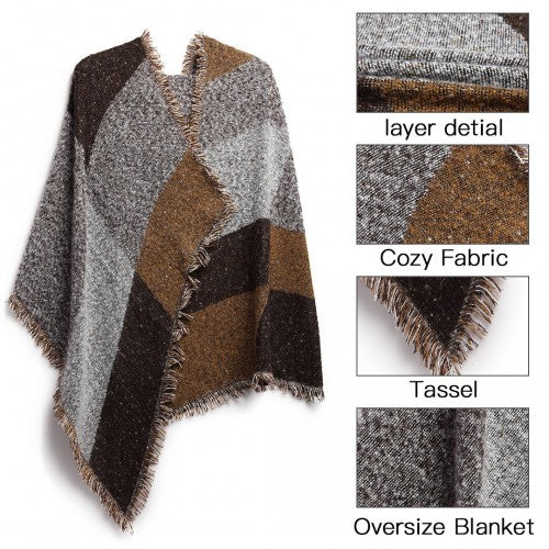 S6427 - Women Ladies Fashion Plaid Scarf Blanket Winter Warm Wrap Shawl - Coffee