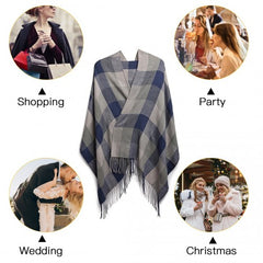 S6430 - Women Fashion Long Shawl Grid Tassel Winter Warm Lattice Large Scarf - Grey