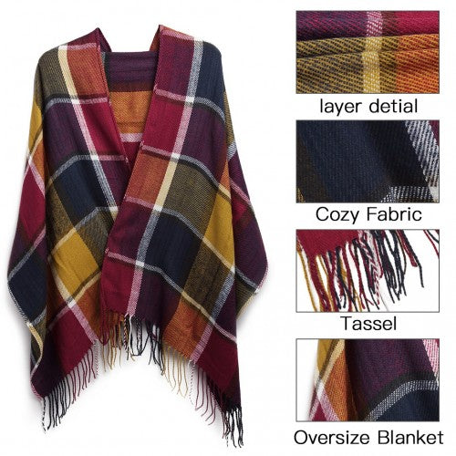 S6430 - Women Fashion Long Shawl Grid Tassel Winter Warm Lattice Large Scarf - Purple