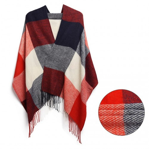 S6430 - Women Fashion Long Shawl Grid Tassel Winter Warm Lattice Large Scarf - Red