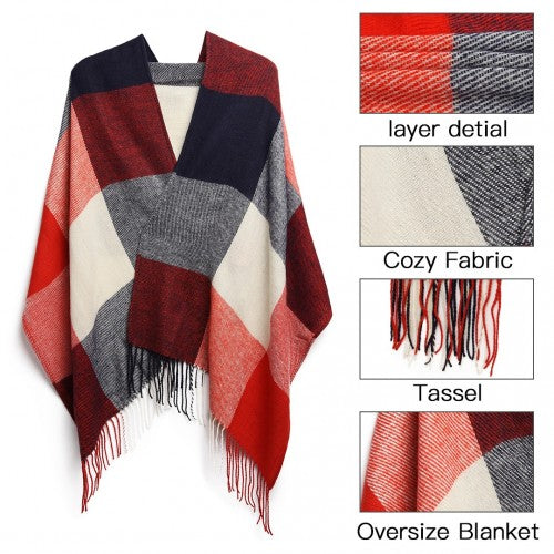 S6430 - Women Fashion Long Shawl Grid Tassel Winter Warm Lattice Large Scarf - Red