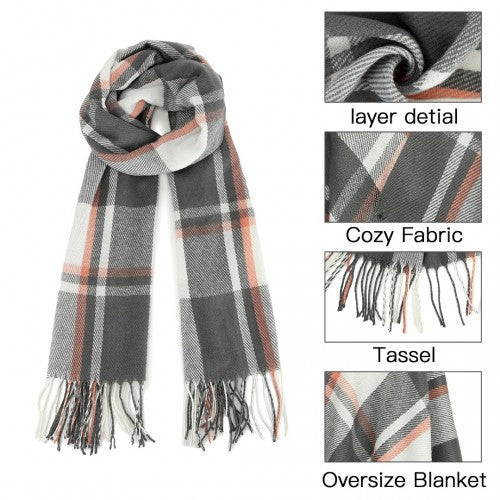 S6433 - Acrylic Fashion Women's Long Shawl Grid Tassel Winter Warm Oversized Scarf - Grey