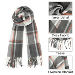 S6433 - Acrylic Fashion Women's Long Shawl Grid Tassel Winter Warm Oversized Scarf - Grey