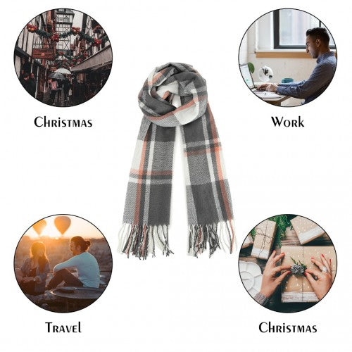 S6433 - Acrylic Fashion Women's Long Shawl Grid Tassel Winter Warm Oversized Scarf - Grey