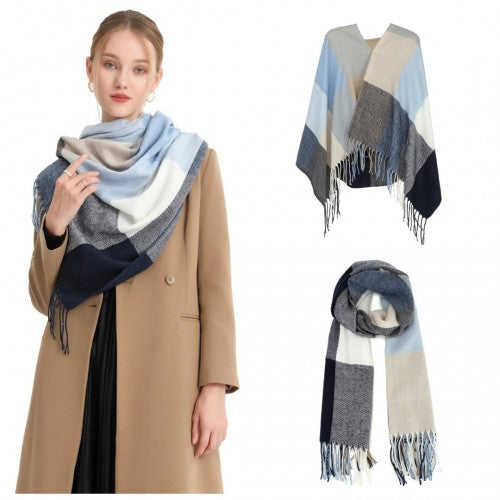 S6433 - Acrylic Fashion Women's Long Shawl Grid Tassel Winter Warm Oversized Scarf - Navy