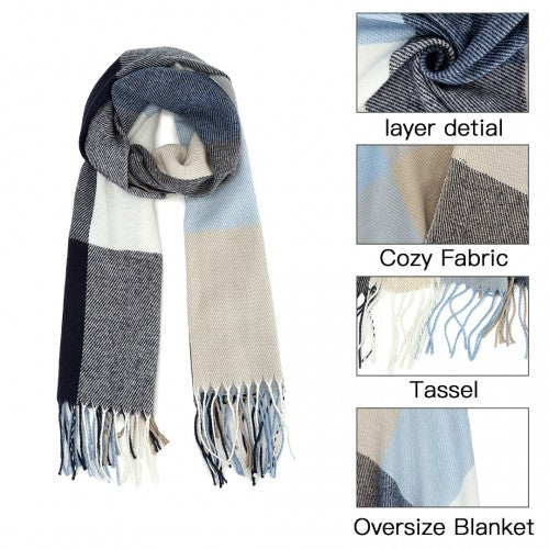 S6433 - Acrylic Fashion Women's Long Shawl Grid Tassel Winter Warm Oversized Scarf - Navy