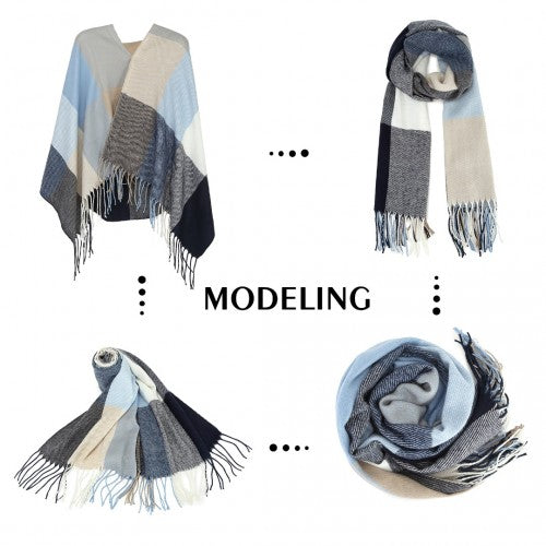 S6433 - Acrylic Fashion Women's Long Shawl Grid Tassel Winter Warm Oversized Scarf - Navy