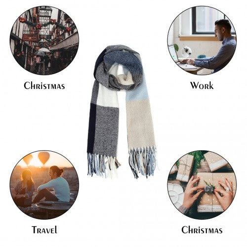 S6433 - Acrylic Fashion Women's Long Shawl Grid Tassel Winter Warm Oversized Scarf - Navy