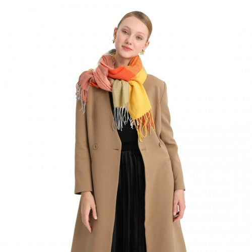 S6433 - Acrylic Fashion Women's Long Shawl Grid Tassel Winter Warm Oversized Scarf - Orange