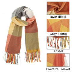 S6433 - Acrylic Fashion Women's Long Shawl Grid Tassel Winter Warm Oversized Scarf - Orange