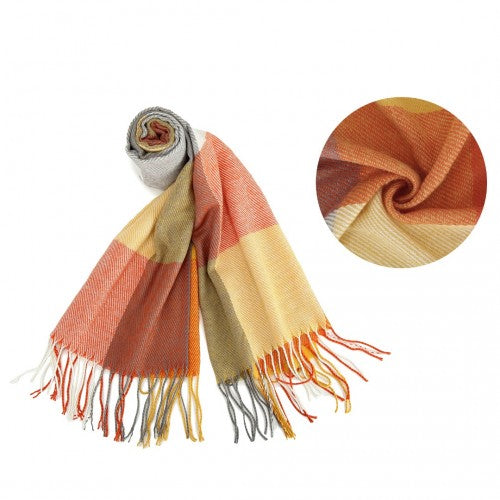 S6433 - Acrylic Fashion Women's Long Shawl Grid Tassel Winter Warm Oversized Scarf - Orange