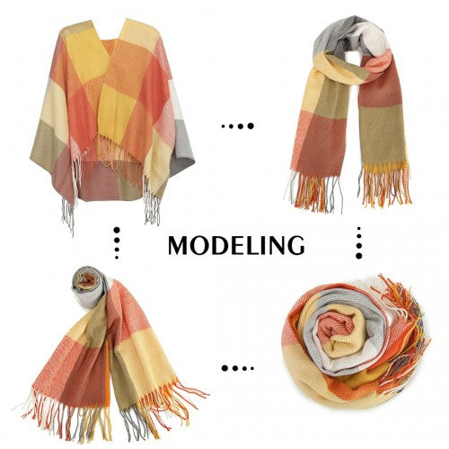 S6433 - Acrylic Fashion Women's Long Shawl Grid Tassel Winter Warm Oversized Scarf - Orange