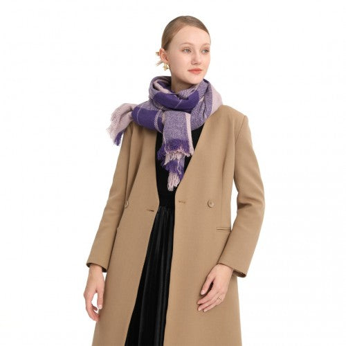 S6433 - Acrylic Fashion Women's Long Shawl Grid Tassel Winter Warm Oversized Scarf - Purple