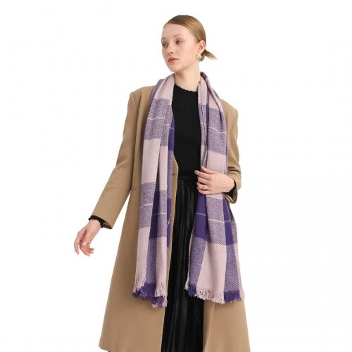 S6433 - Acrylic Fashion Women's Long Shawl Grid Tassel Winter Warm Oversized Scarf - Purple