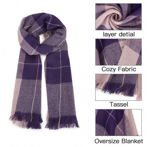 S6433 - Acrylic Fashion Women's Long Shawl Grid Tassel Winter Warm Oversized Scarf - Purple