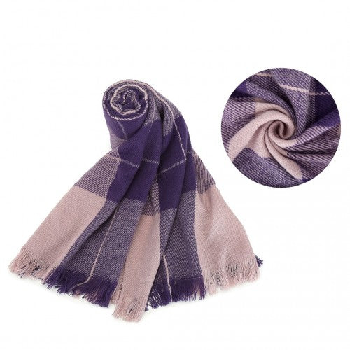 S6433 - Acrylic Fashion Women's Long Shawl Grid Tassel Winter Warm Oversized Scarf - Purple