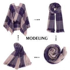 S6433 - Acrylic Fashion Women's Long Shawl Grid Tassel Winter Warm Oversized Scarf - Purple