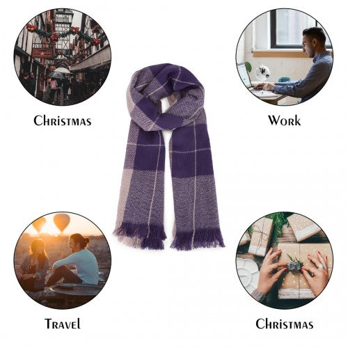 S6433 - Acrylic Fashion Women's Long Shawl Grid Tassel Winter Warm Oversized Scarf - Purple