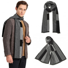 S6434 - Men's Fashion Irregular Grid Winter Scarf for Warmth and Style - Black