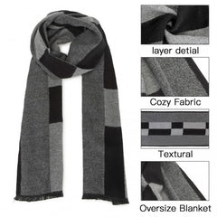 S6434 - Men's Fashion Irregular Grid Winter Scarf for Warmth and Style - Black