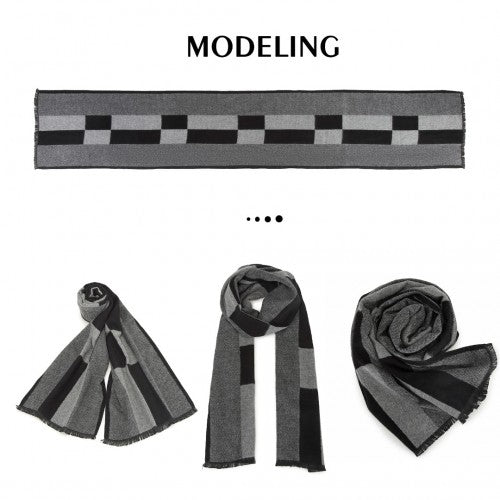 S6434 - Men's Fashion Irregular Grid Winter Scarf for Warmth and Style - Black