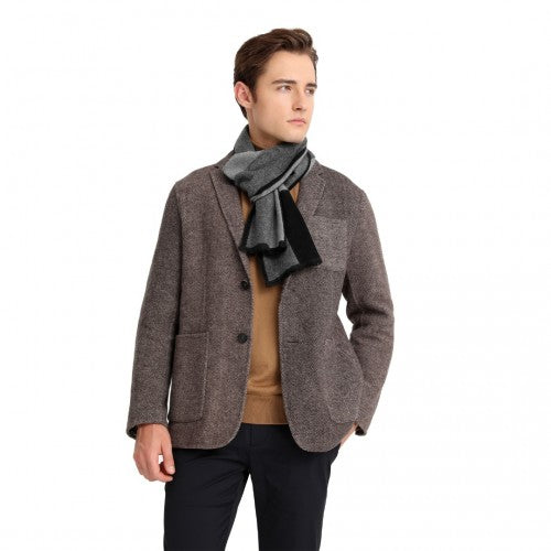 S6434 - Men's Fashion Irregular Grid Winter Scarf for Warmth and Style - Black