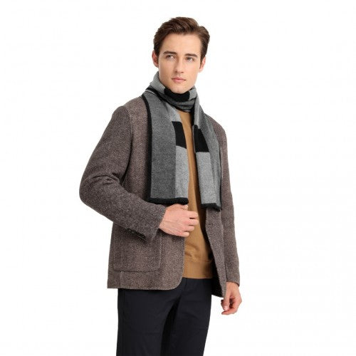 S6434 - Men's Fashion Irregular Grid Winter Scarf for Warmth and Style - Black