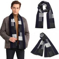 S6434 - Men's Fashion Irregular Grid Winter Scarf for Warmth and Style - Navy