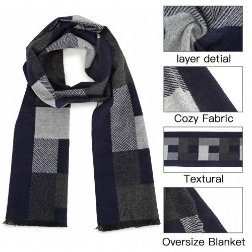 S6434 - Men's Fashion Irregular Grid Winter Scarf for Warmth and Style - Navy