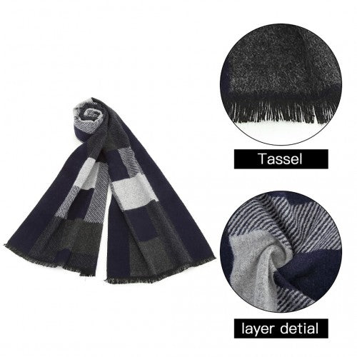 S6434 - Men's Fashion Irregular Grid Winter Scarf for Warmth and Style - Navy