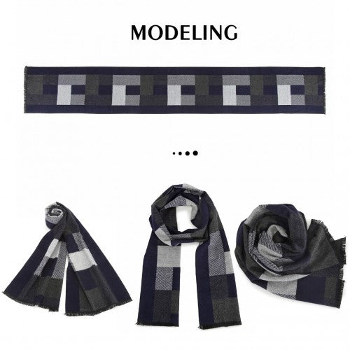 S6434 - Men's Fashion Irregular Grid Winter Scarf for Warmth and Style - Navy