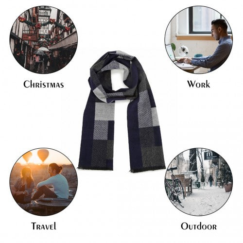 S6434 - Men's Fashion Irregular Grid Winter Scarf for Warmth and Style - Navy