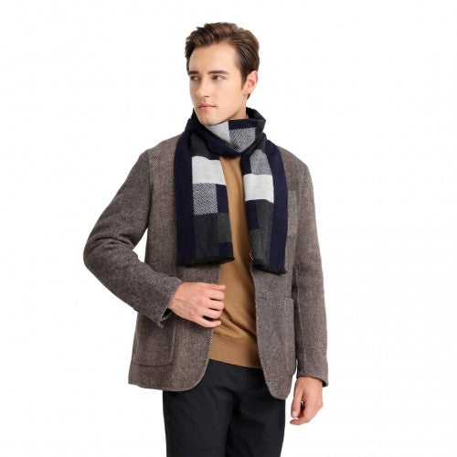 S6434 - Men's Fashion Irregular Grid Winter Scarf for Warmth and Style - Navy