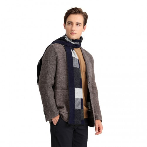 S6434 - Men's Fashion Irregular Grid Winter Scarf for Warmth and Style - Navy