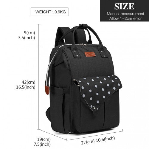 E1945 - KONO POLKA DOT MATERNITY BACKPACK BAG WITH USB CONNECTIVITY - BLACK