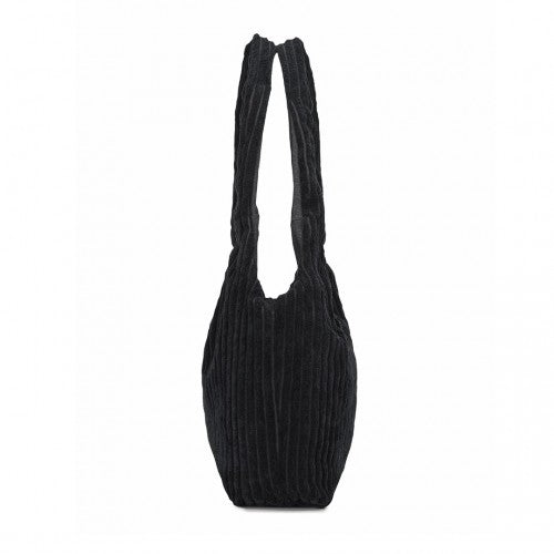 SRM2435 - Miss Lulu Reversible Corduroy Shoulder Bag with Spacious Interior - Black