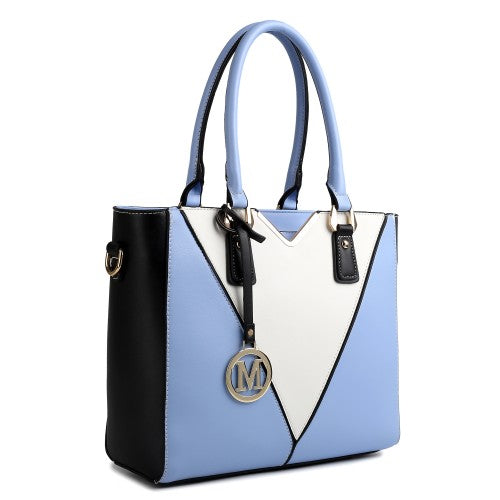 LG1641 - Miss Lulu Leather Look V-Shape Shoulder Handbag - Blue