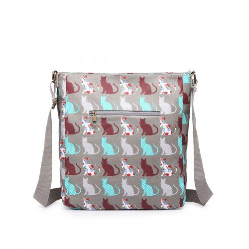 LC1644CT - Miss Lulu Regular Matte Oilcloth Square Bag Cat Grey