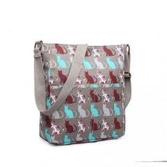 LC1644CT - Miss Lulu Regular Matte Oilcloth Square Bag Cat Grey