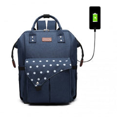 E1945 - KONO POLKA DOT MATERNITY BACKPACK BAG WITH USB CONNECTIVITY - NAVY