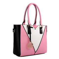 LG1641 - Miss Lulu Leather Look V-Shape Shoulder Handbag - Pink