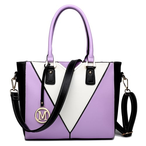 LG1641 - Miss Lulu Leather Look V-Shape Shoulder Handbag - Purple